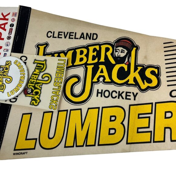 IHL Cleveland Lumberjacks Vintage 90's Pennant Sticker Button Lot Wincraft NWT - Picture 4 of 7
